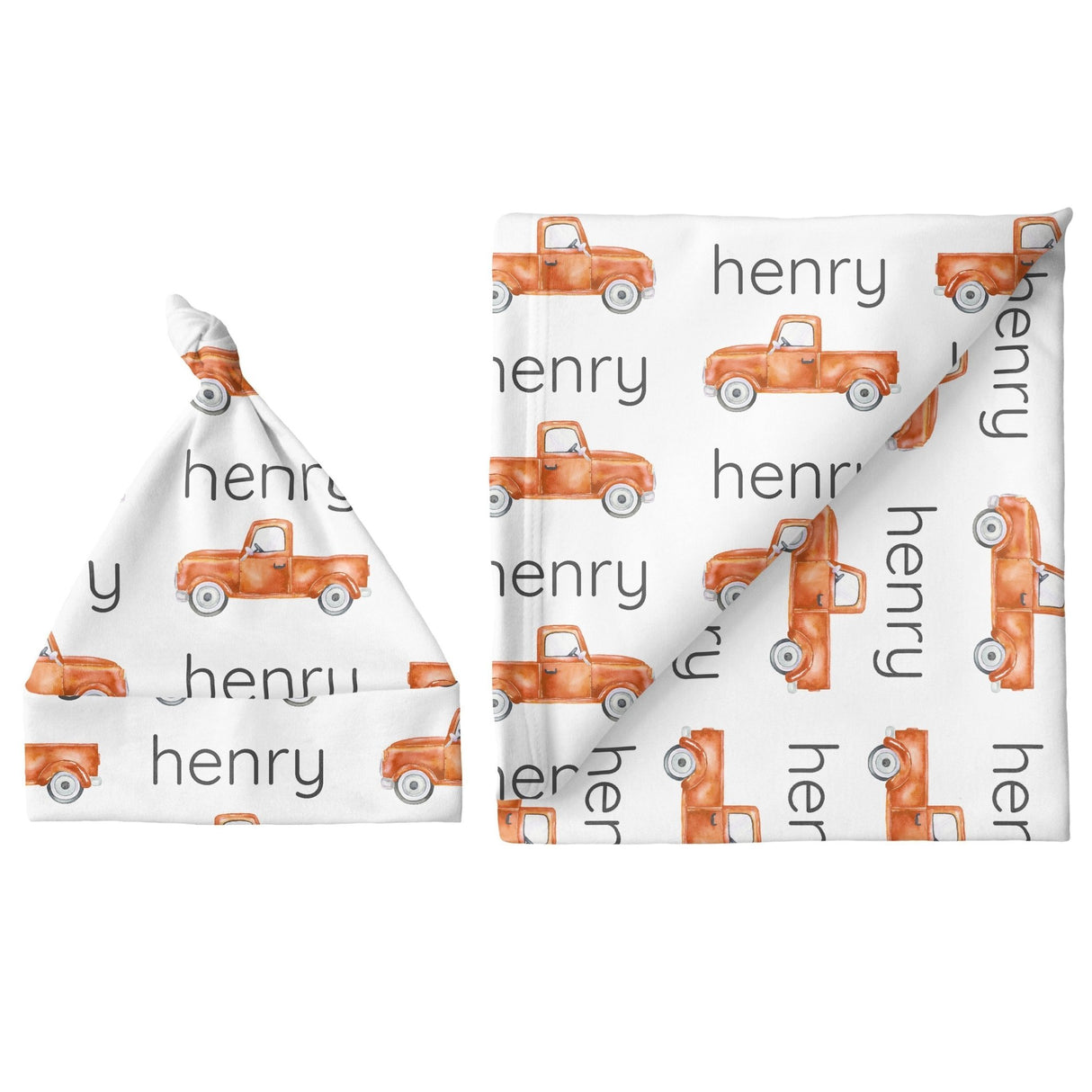 Sugar + Maple Small Blanket & Hat Set - Truck Orange - Tadpole