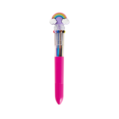 Set of 10 colorful pens with rainbow-themed toppers for kids