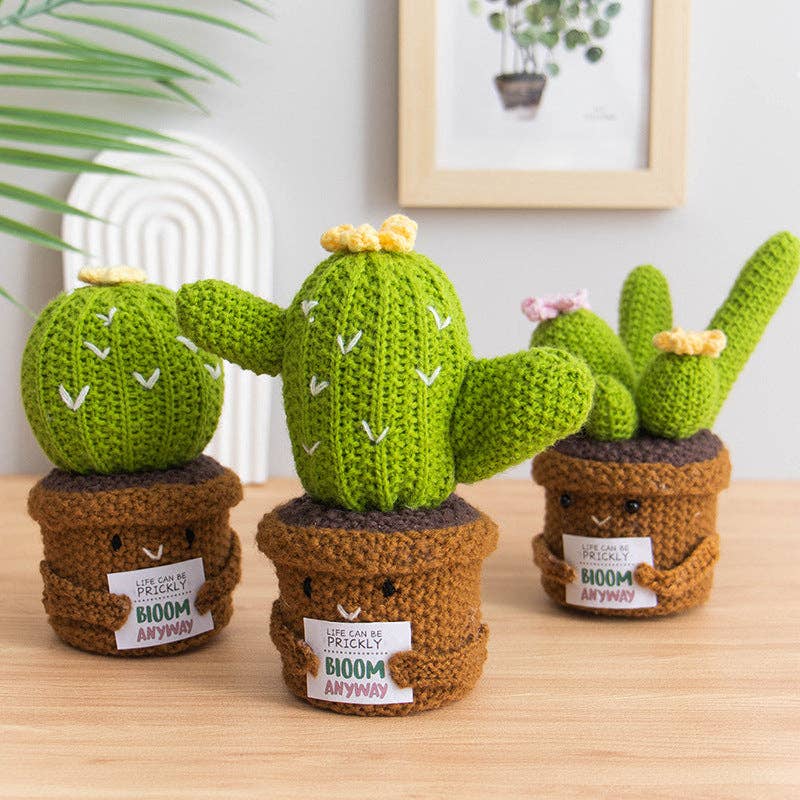 Handmade Plush Cactus Decor with Positive Energy Card