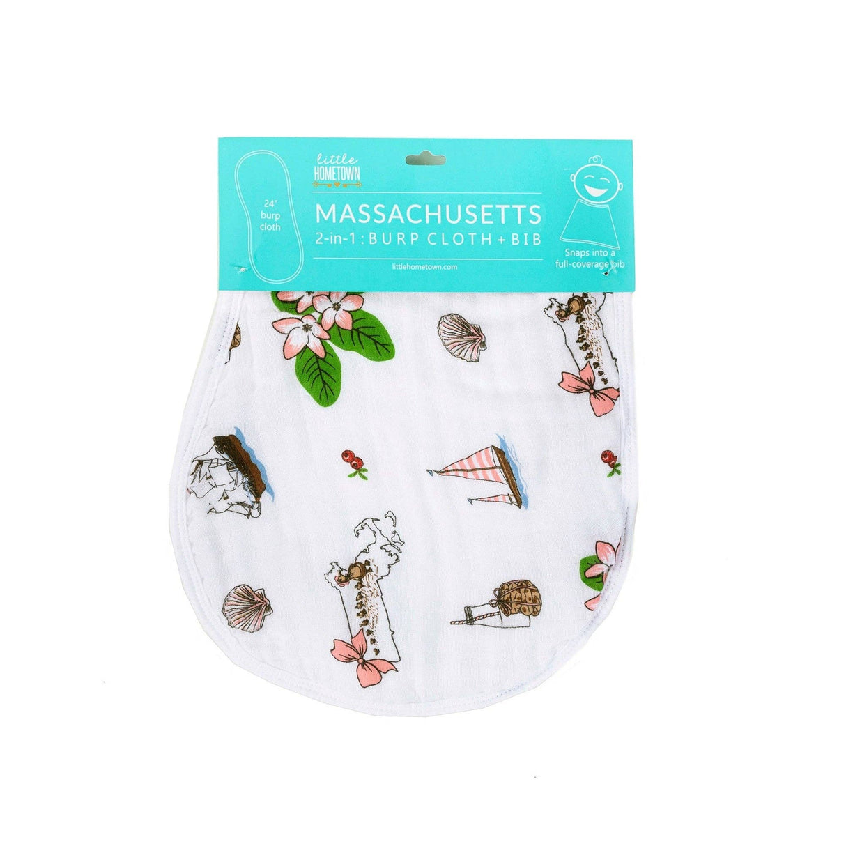 Massachusetts Floral Baby Burp Cloth and Bib 2 in 1  Perfect Baby Shower Add On