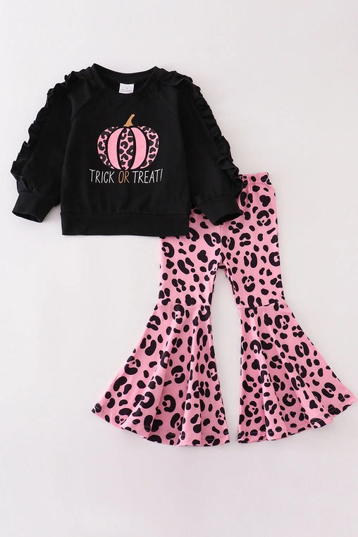 Halloween Pumpkin Leopard Bell Pants Set
