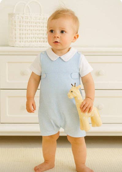Blue checks Pima cotton baby boy overall set
