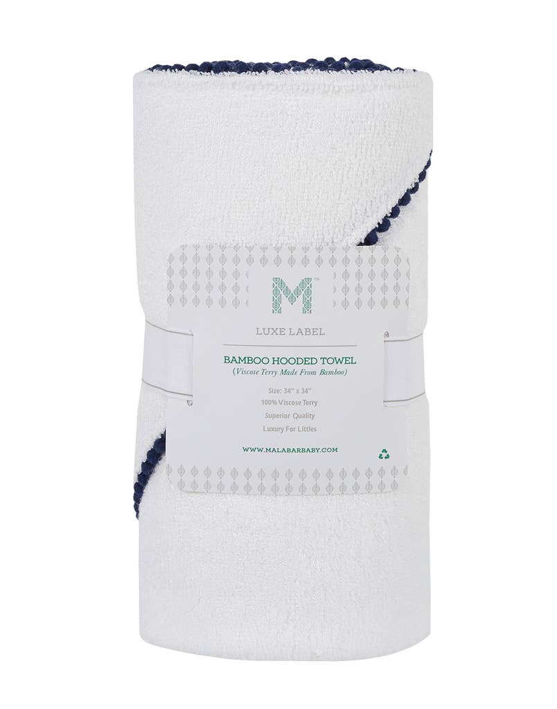 LUXE Baby/Toddler Towel: Detailed Pom Pom Trim,Bamboo Cotton
