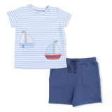 Bubbly Sailboat Stripe - Crew Neck Tee with Cargo Short