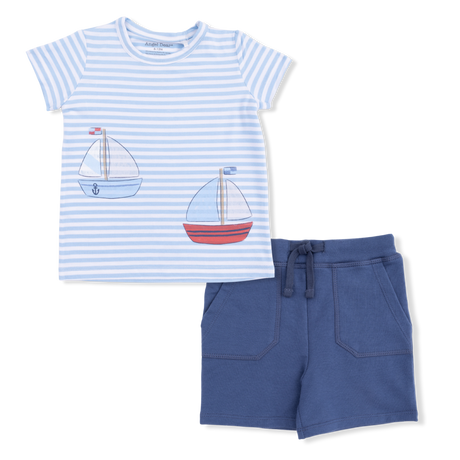 Bubbly Sailboat Stripe - Crew Neck Tee with Cargo Short