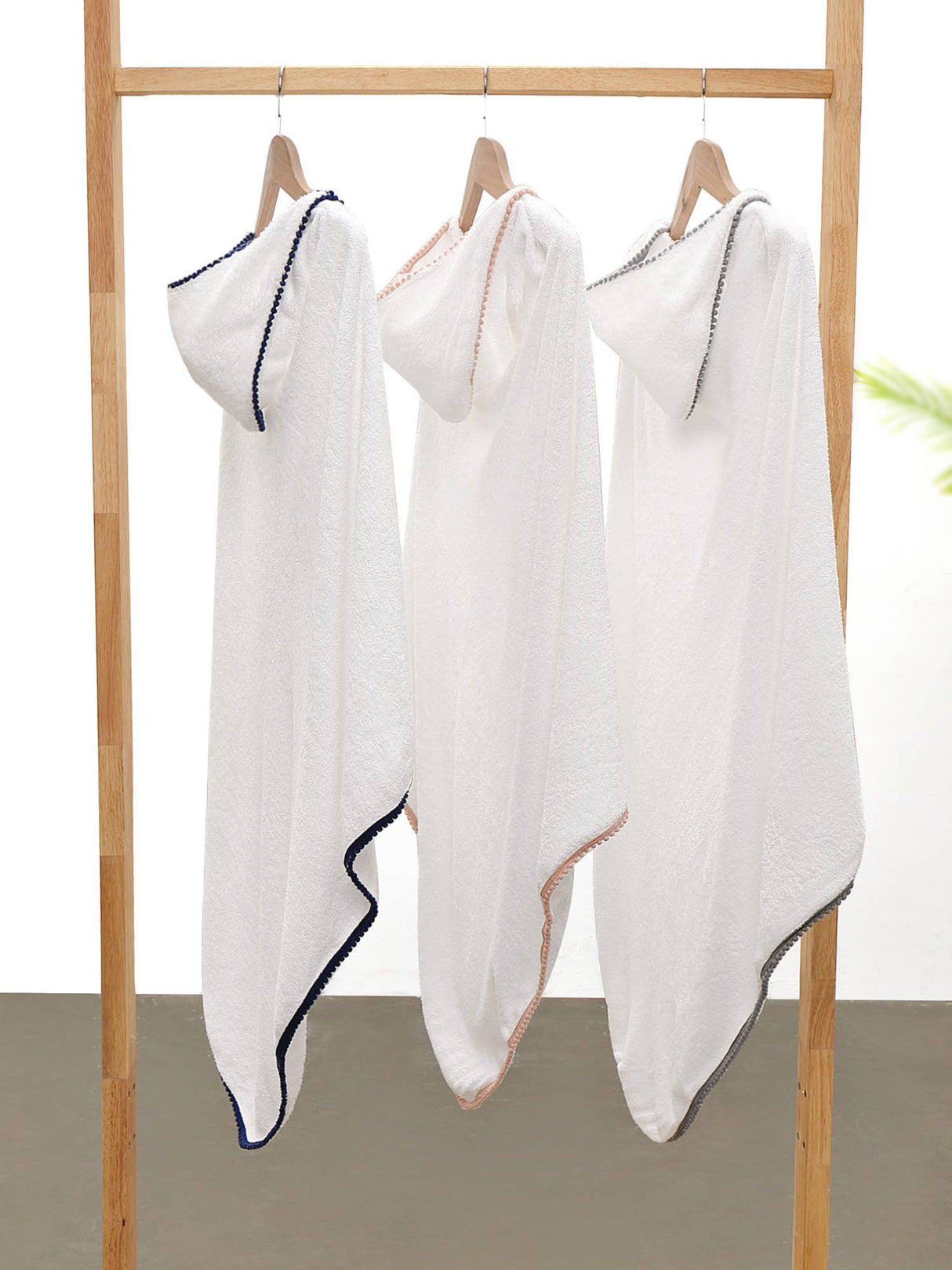 LUXE Baby/Toddler Towel: Detailed Pom Pom Trim,Bamboo Cotton
