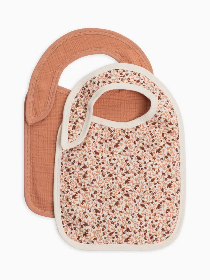 Organic Muslin Classic Bib Set (2-pack)-Eden Floral+Salmon