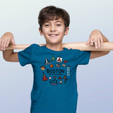 Boston Doodles Icons Massachusetts Youth Unisex T-Shirt