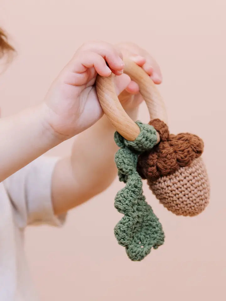 Cotton Rattle Teether Acorn Baby Gift Spring Summer Fall