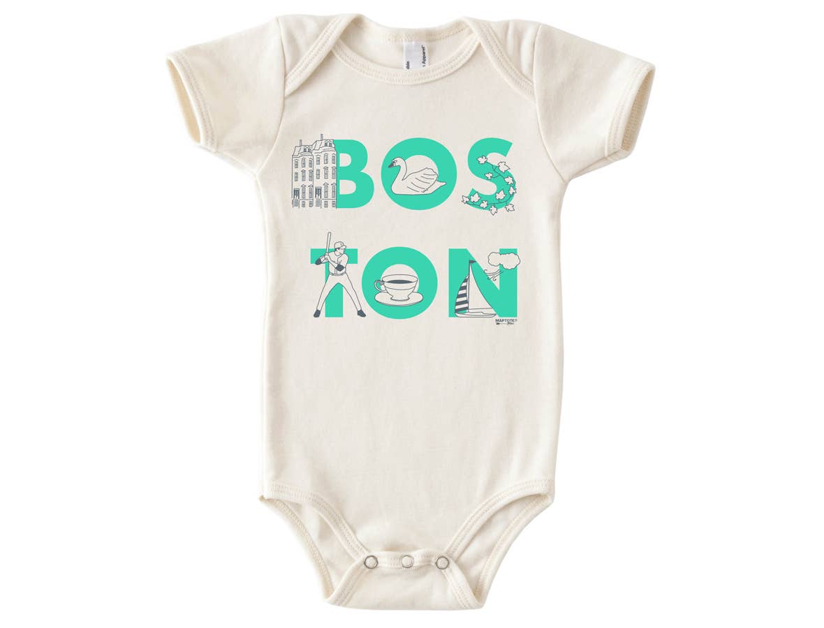 Boston Font One-Piece –  City Map, Organic Cotton, USA Made