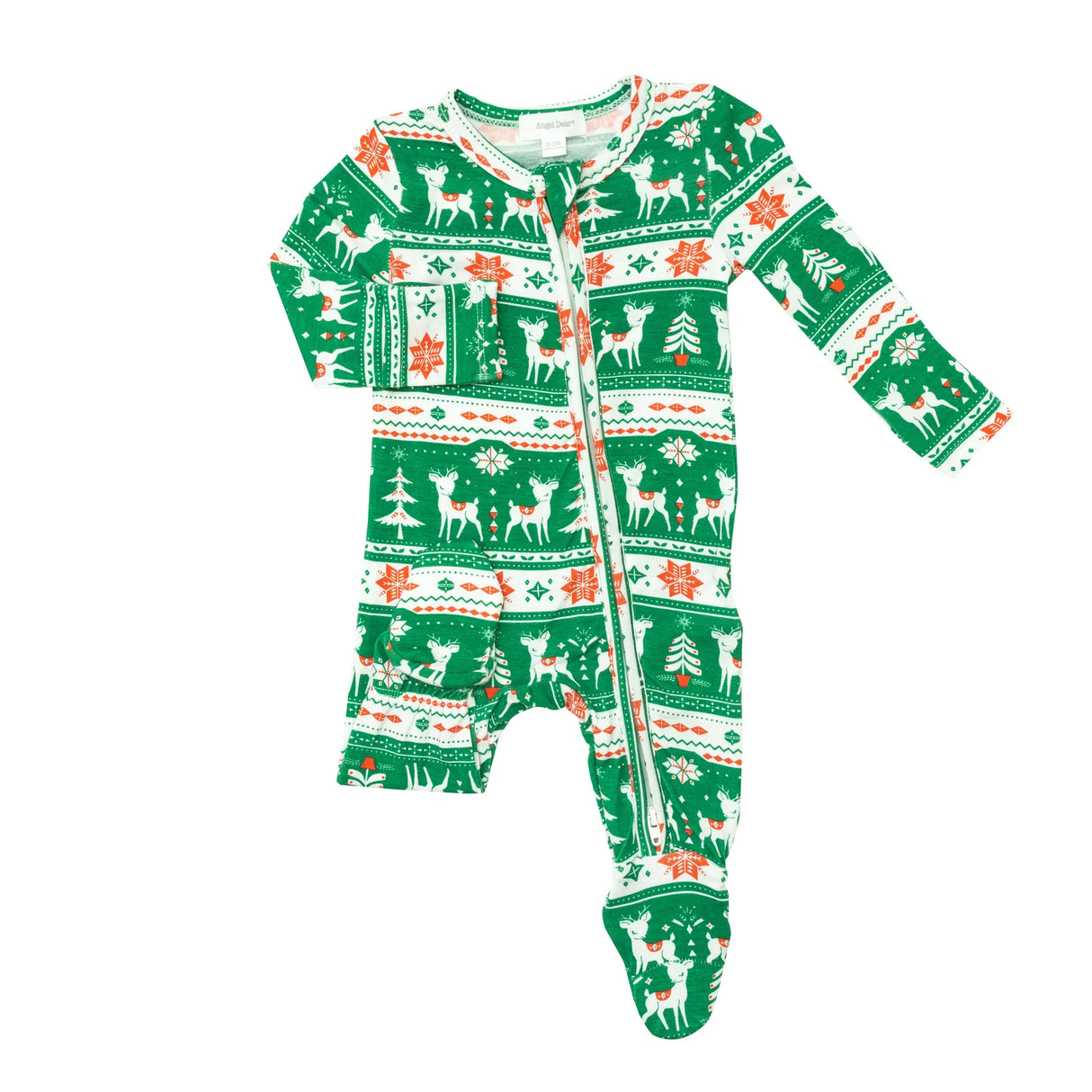 Vintage Deer Fair Isle Jolly Green 2 Way Zipper Footie