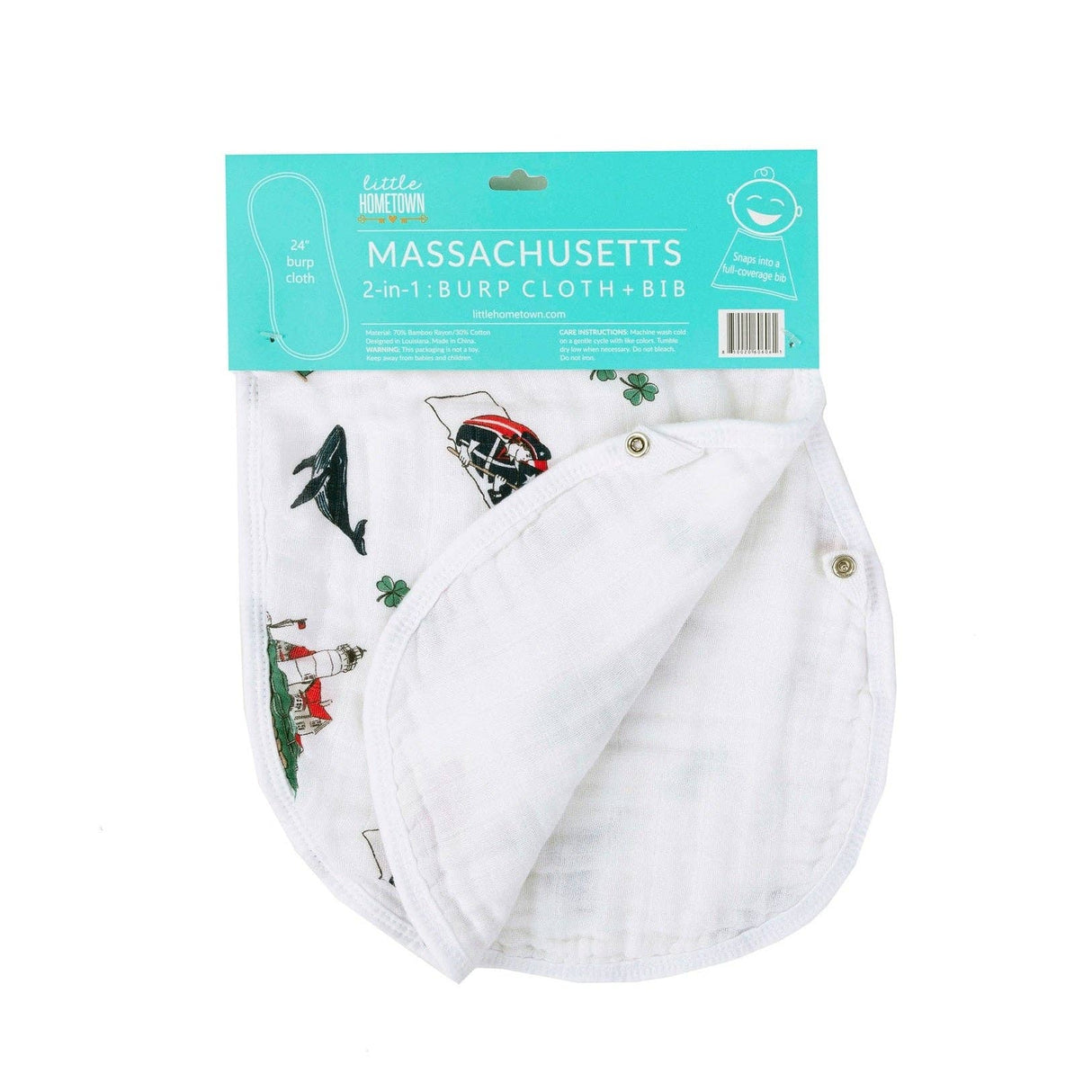 Massachusetts Baby Burp Cloth and Bib 2 in 1  Breathable Bamboo Blend