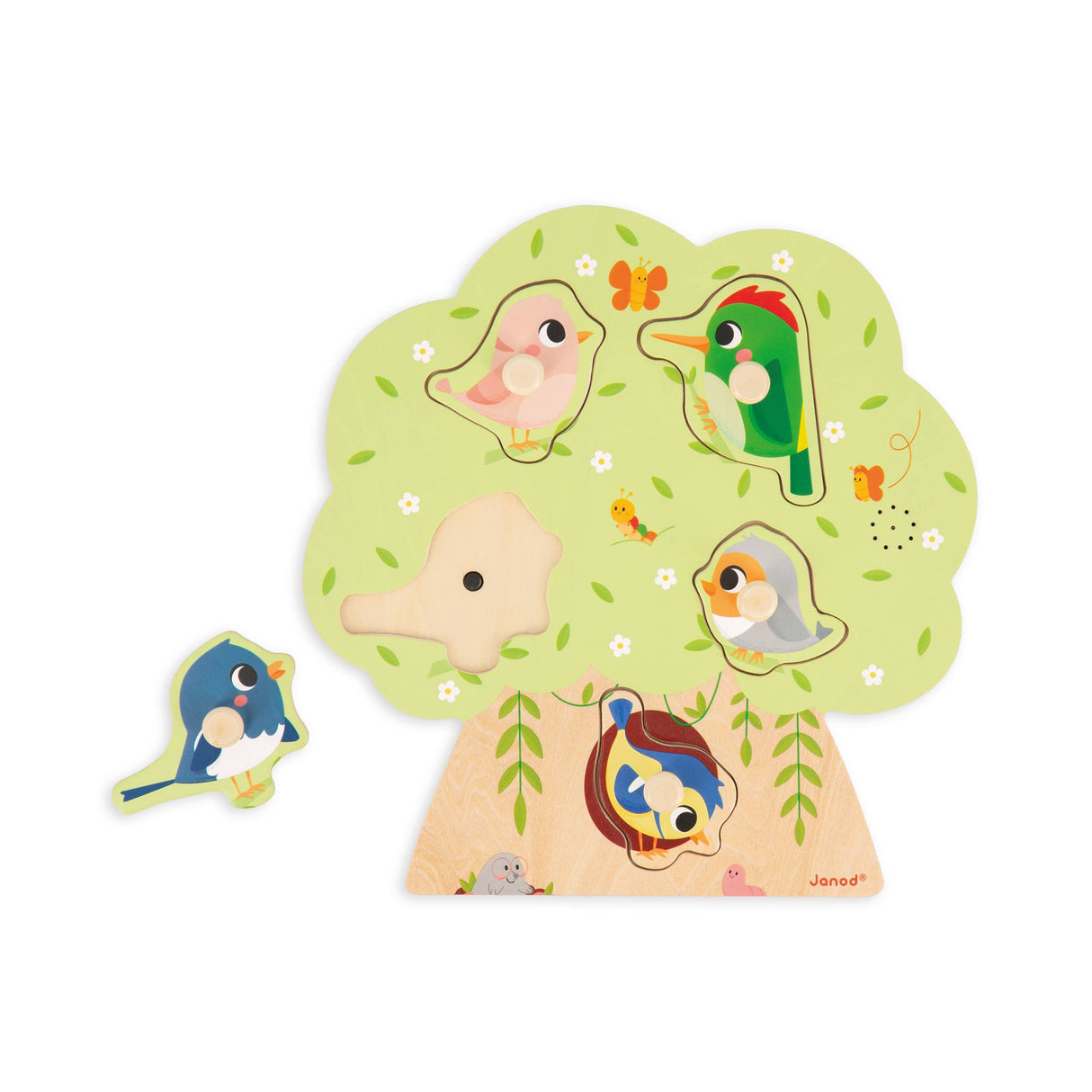 Chunky Wooden Bird Sounds Peg Puzzle