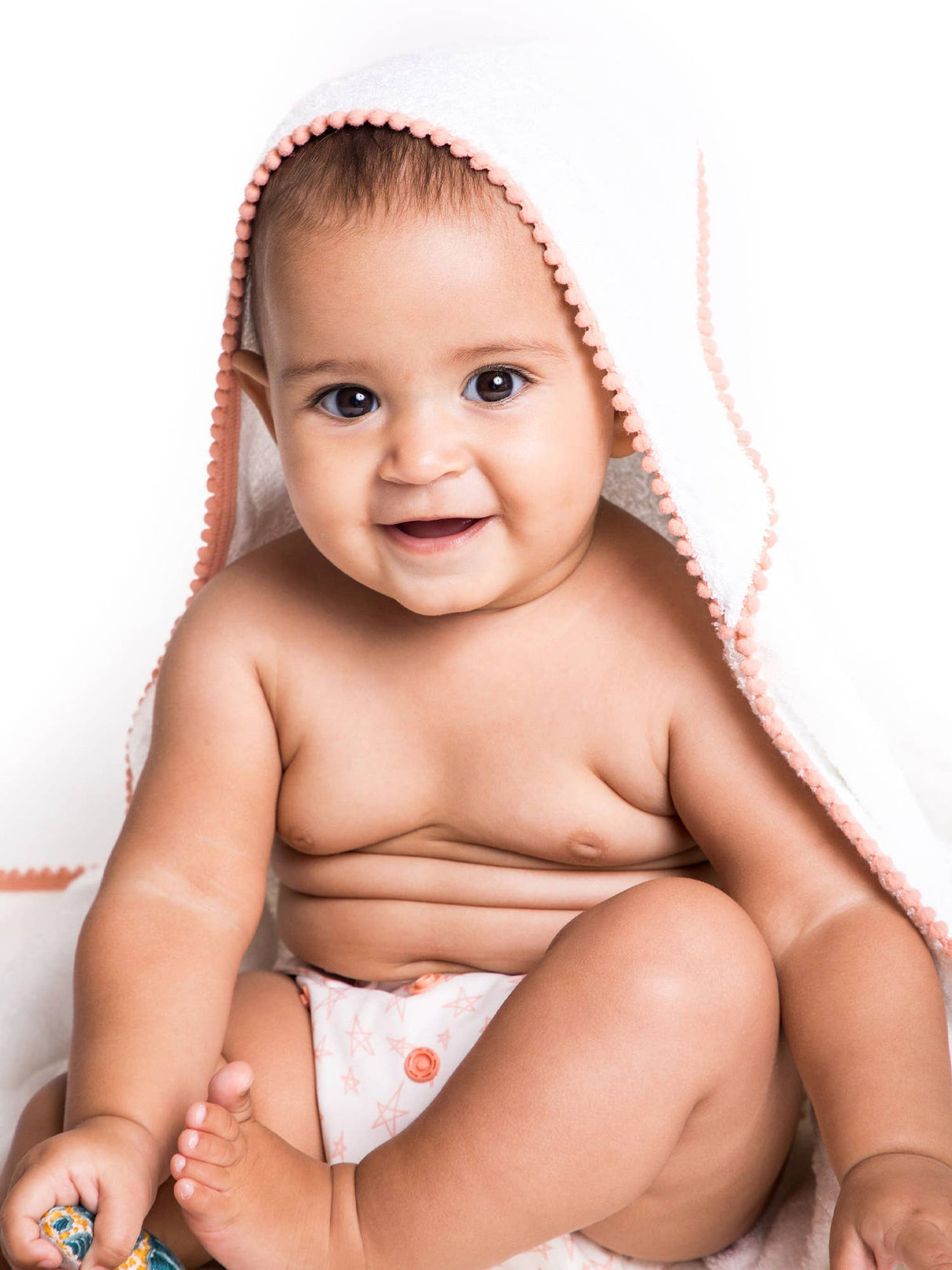 LUXE Baby/Toddler Towel: Detailed Pom Pom Trim,Bamboo Cotton