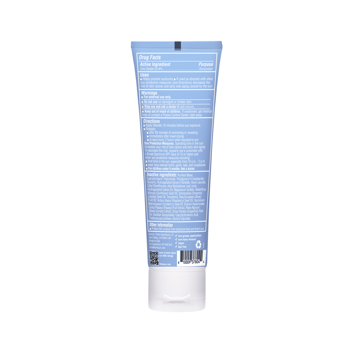 Think Sport SPF 50 Clear Zinc Sunscreen 3 oz, EWG #2