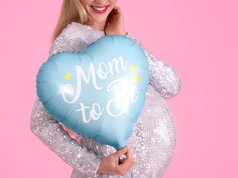 Mom to Be Heart Foil Balloon - Pink  or Blue with Gold Metallic Print | 14 Inches