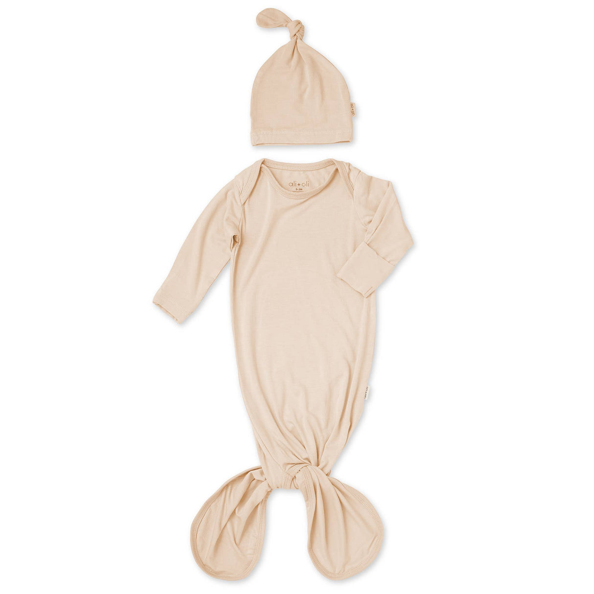 Bamboo Knotted Baby Gown/Beanie | Ivory, Rose, Taupe & Sage