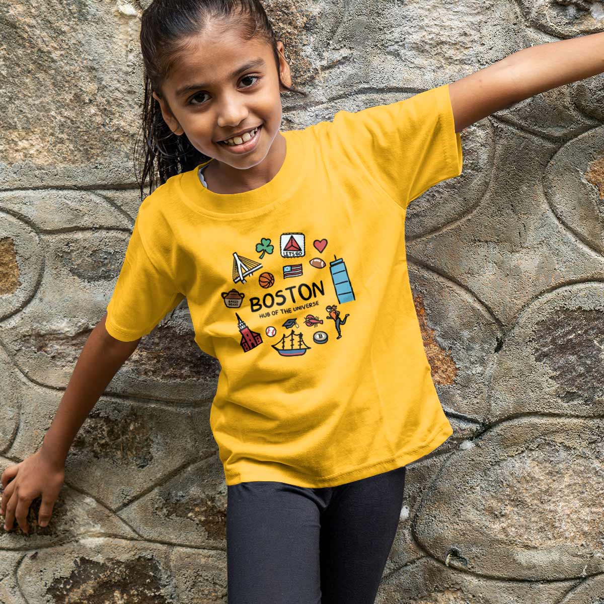 Boston Doodles Icons Massachusetts Youth Unisex T-Shirt