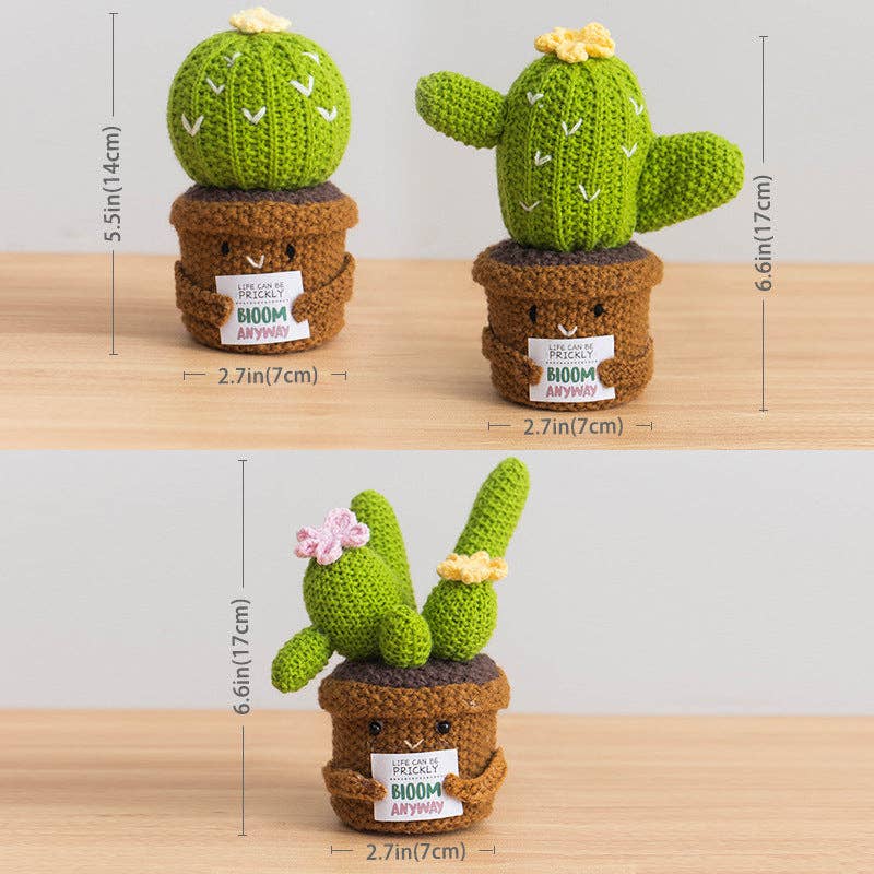 Handmade Plush Cactus Decor with Positive Energy Card