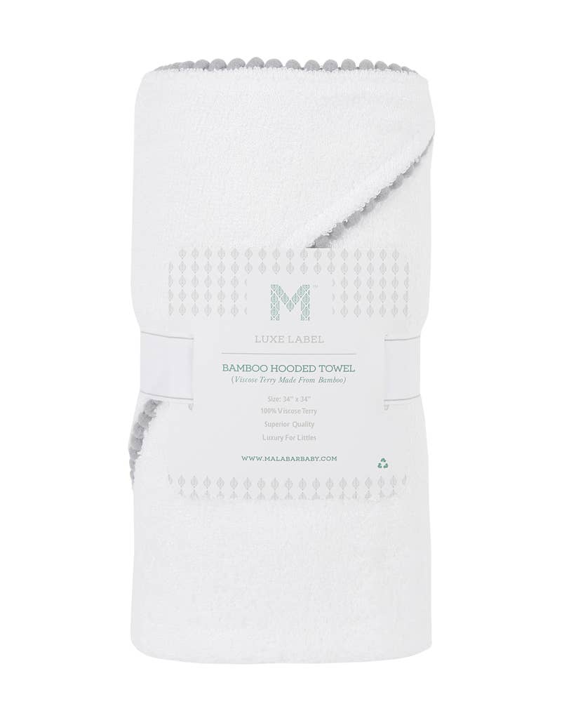 LUXE Baby/Toddler Towel: Detailed Pom Pom Trim,Bamboo Cotton