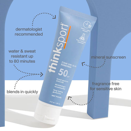 Think Sport SPF 50 Clear Zinc Sunscreen 3 oz, EWG #2