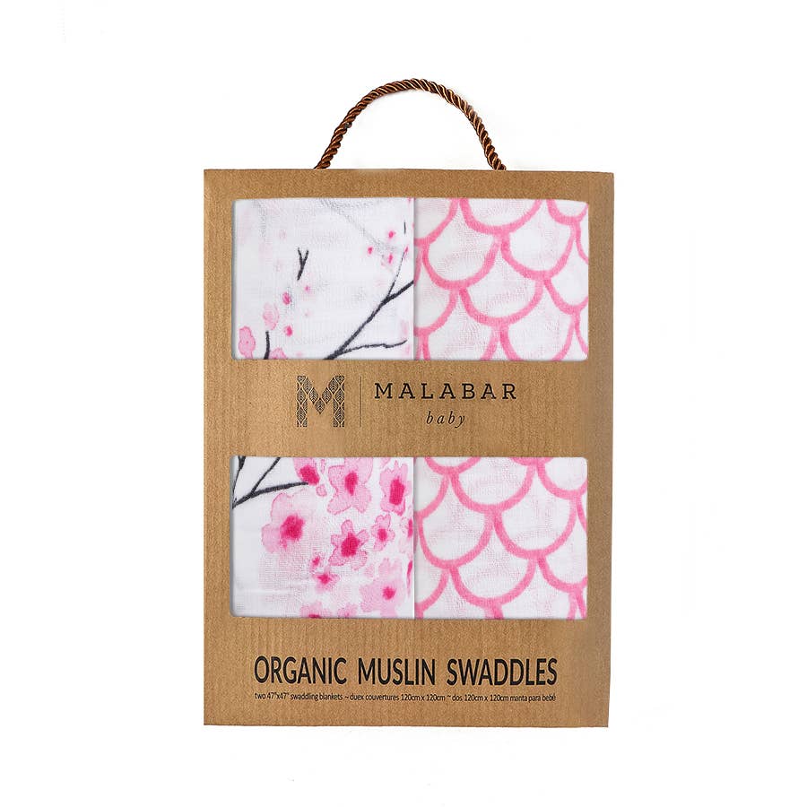 Sakura Organic Swaddle Set (Cherry Blossom & Pink Stripe)