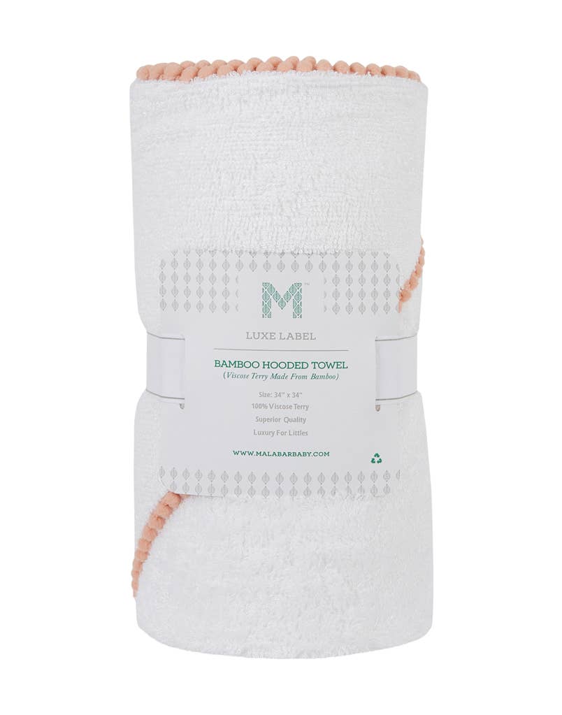 LUXE Baby/Toddler Towel: Detailed Pom Pom Trim,Bamboo Cotton