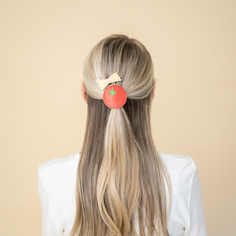 Pasta + Tomato Vegan Leather Hair Clip Set