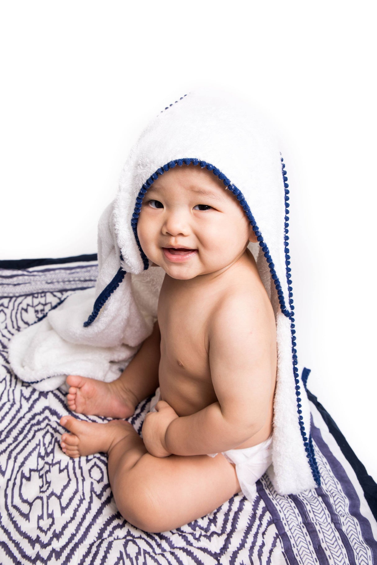 LUXE Baby/Toddler Towel: Detailed Pom Pom Trim,Bamboo Cotton