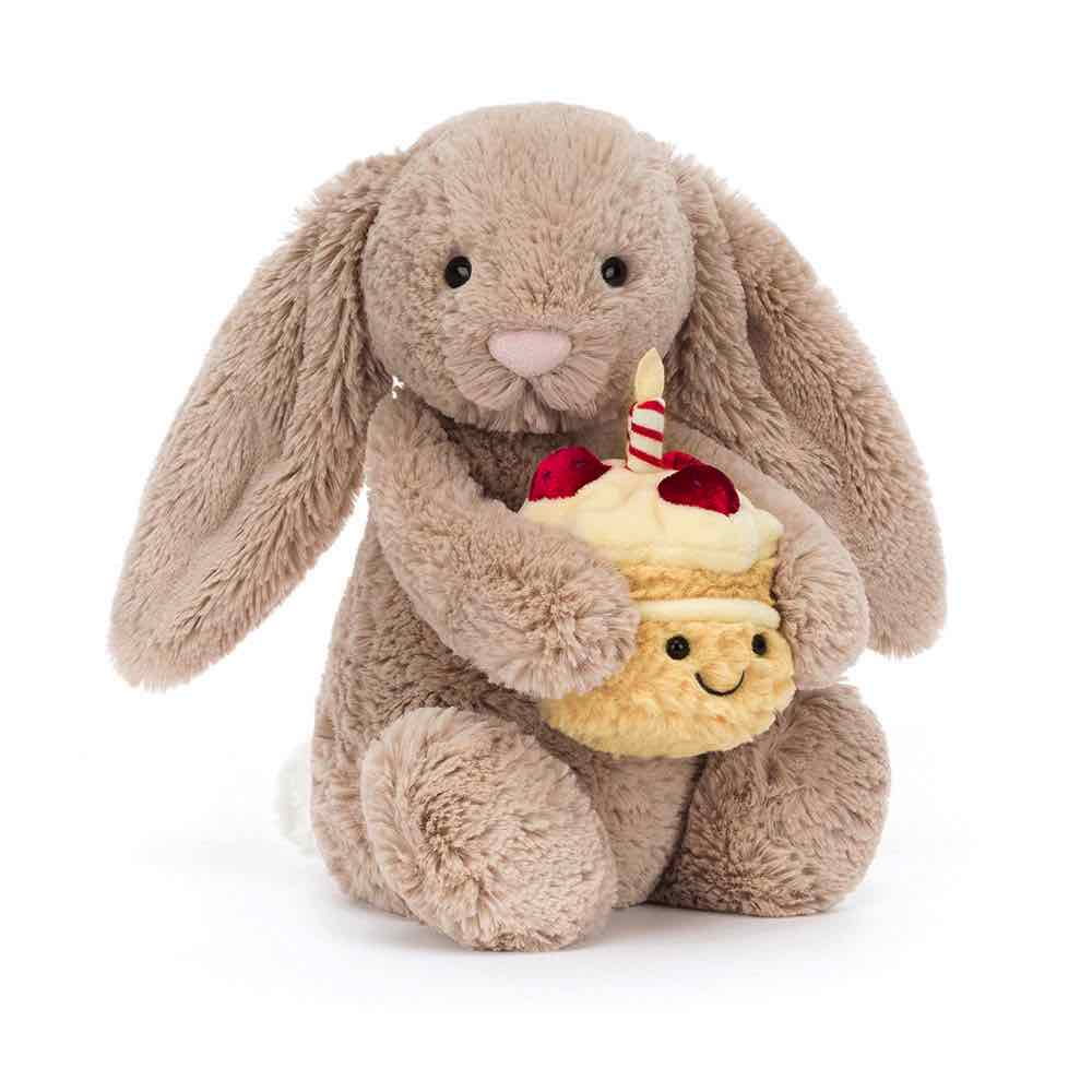 Bashful beige bunny plush, special birthday edition, soft and cuddly, perfect for baby’s hugs and companionship