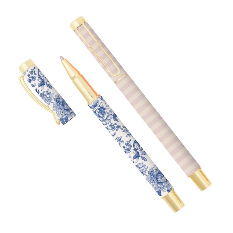 Blue Delft style metal pen set, elegant home decor and gift choice