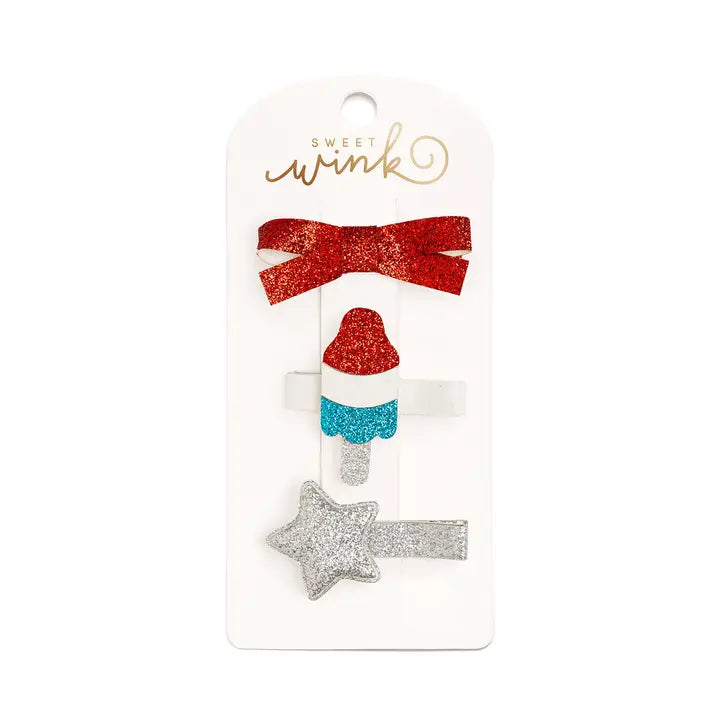  Kids’ hair clip set featuring Bomb Pop popsicle design, perfect for 4th of July celebrations