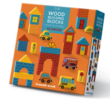 Busy city-themed wooden block set for building and imaginative play