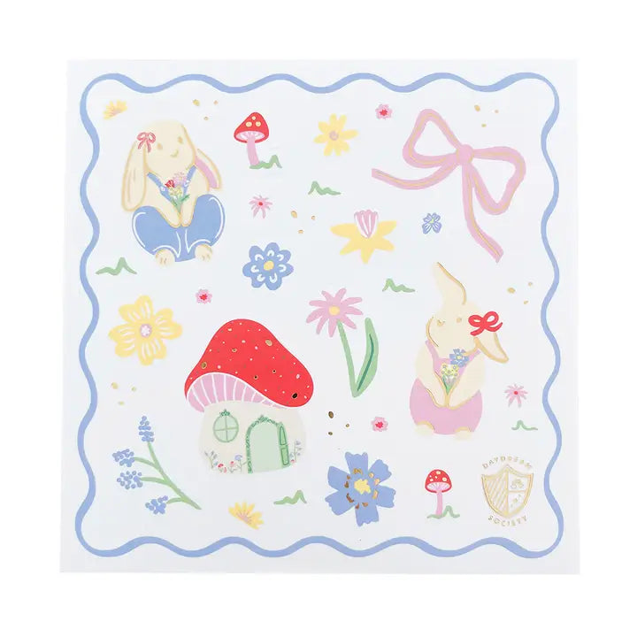 Garden-themed sticker set featuring bunnies in overalls, perfect for kids’ crafts and creativity