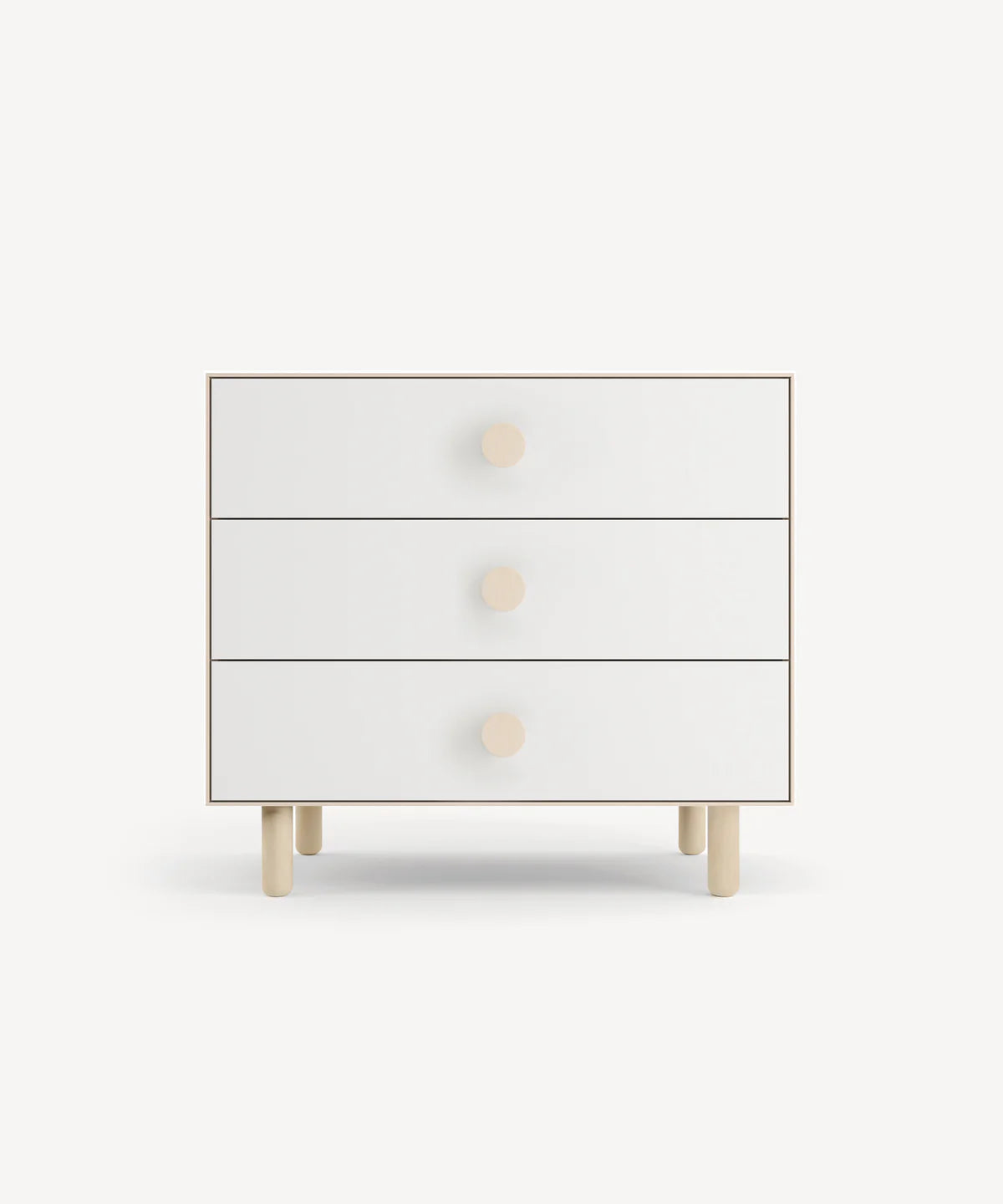 Dot 3-drawer dresser with playful round knobs, compact and modern storage for nursery or kids' room