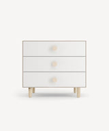Dot 3-drawer dresser with playful round knobs, compact and modern storage for nursery or kids' room