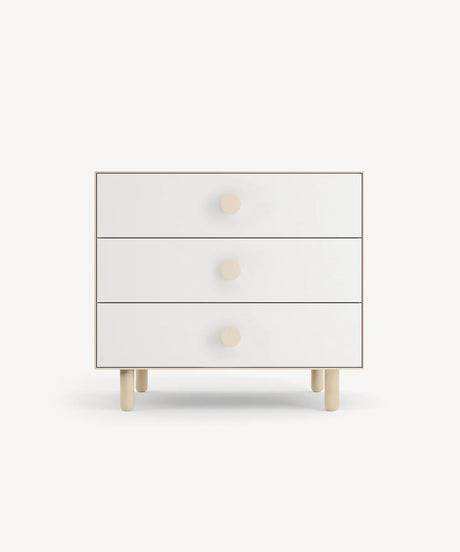 Dot 3-drawer dresser with playful round knobs, compact and modern storage for nursery or kids' room