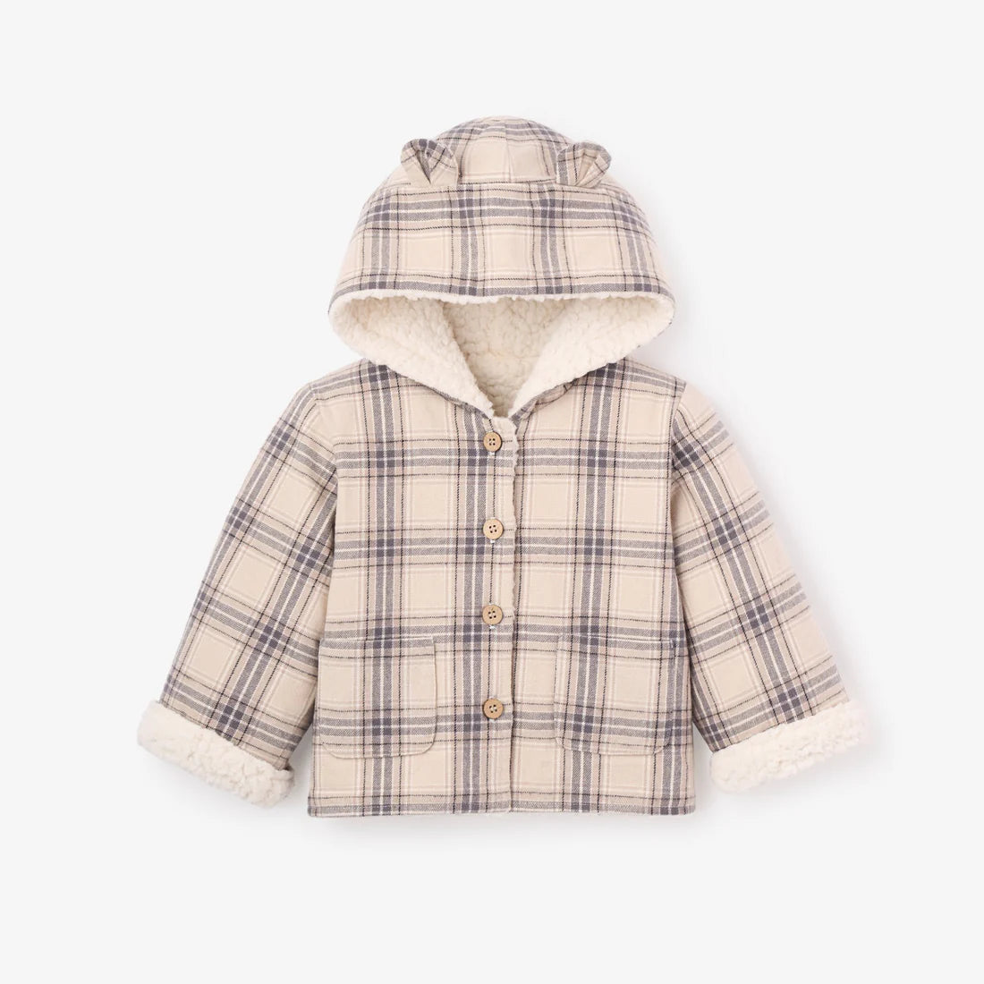 Neutral Plaid Sherpa Lined Reversible  Jacket