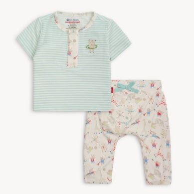 Furry Field Day short-sleeve modal top and pant set for babies, soft and comfy