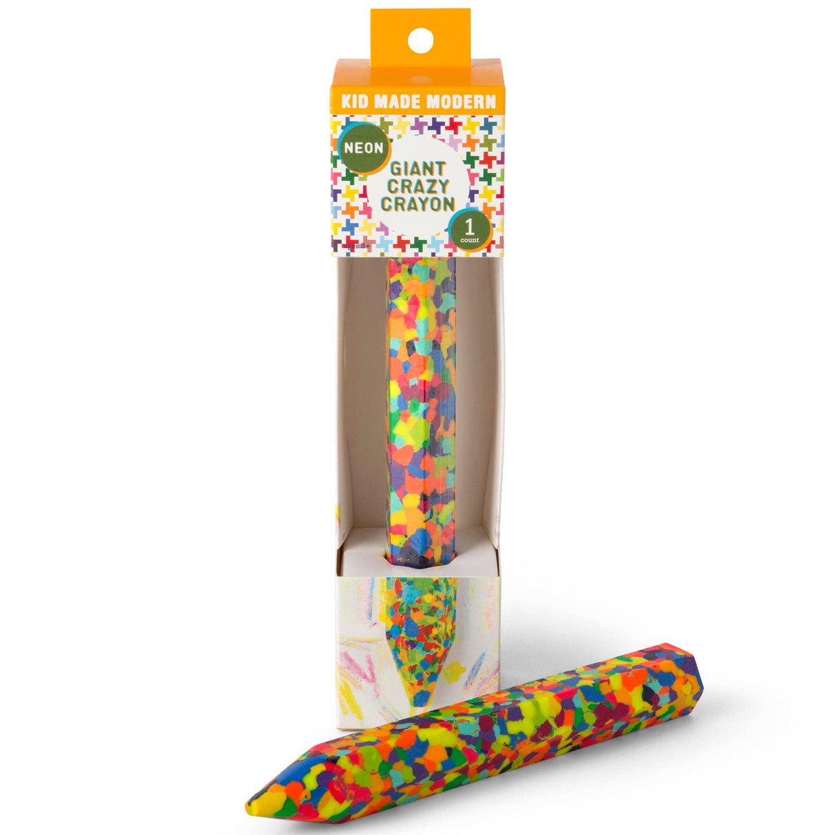 Giant neon-colored crayon for kids with vibrant and fun design