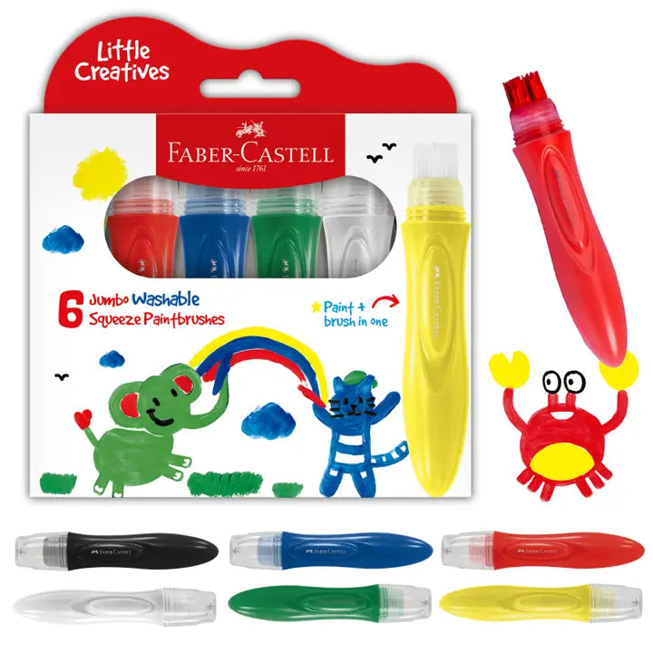 Little Creatives jumbo squeezing paintbrush set of 6, designed for kids’ painting, easy to squeeze and apply paint