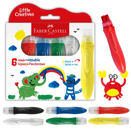 Little Creatives jumbo squeezing paintbrush set of 6, designed for kids’ painting, easy to squeeze and apply paint