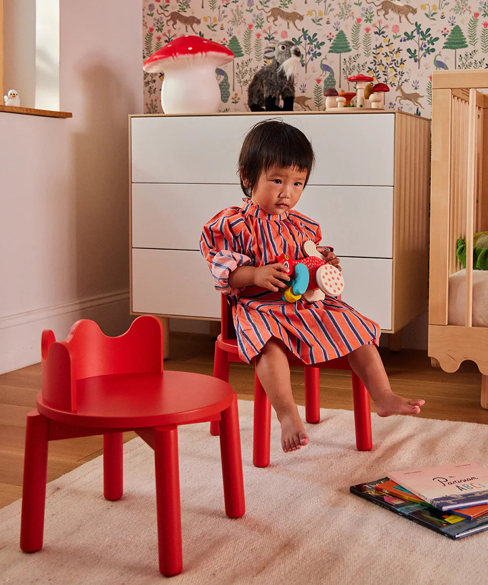 Moss chairs with natural wood finish, sturdy and comfortable seating for kids