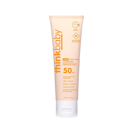 Baby clear zinc sunscreen SPF 50 for sensitive skin, provides gentle and effective sun protection