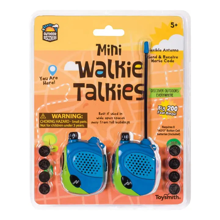 Outdoor Discovery mini walkie talkie set of 2 – compact and durable kids’ communication toys, perfect for outdoor adventures and playtime.