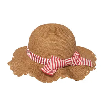 Straw sun hat for kids with scalloped brim – fits ages 3 to 6