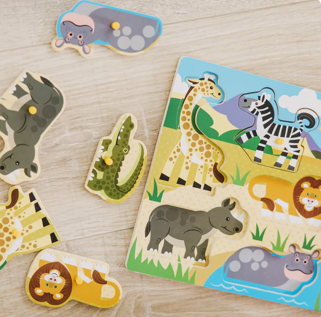 Melissa & Doug Safari Wooden Peg Puzzle 7 Pieces