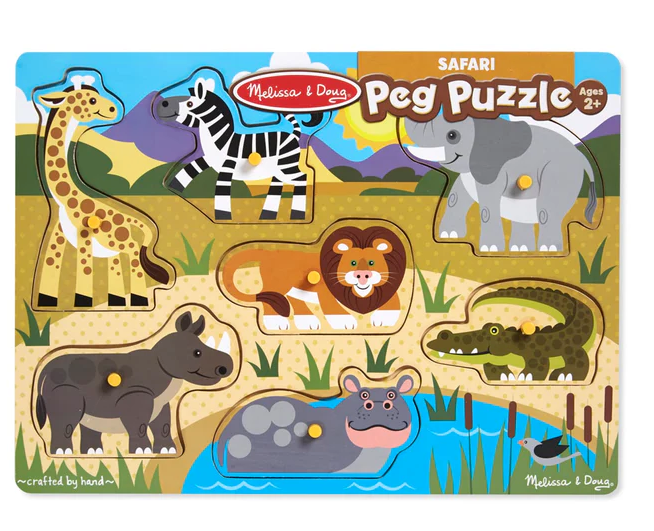 Melissa & Doug Safari Wooden Peg Puzzle 7 Pieces