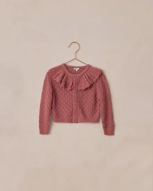 RUFFLE CARDIGAN | RASPBERRY