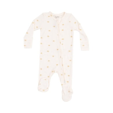 Simple Suns baby footie with sun print and 2-way zipper, comfy and convenient for easy changes